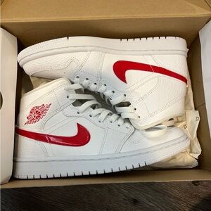 Jordan Air 1 Mid White and University Red